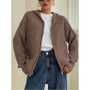 Cardigan à capuche personnalisé pour femme, tricoté, à épaules tombantes, zippé, pull décontracté pour l'automne et l'hiver - Product Image 5