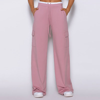 Ensemble de yoga 2 pièces pour femme : Soutien-gorge de sport push-up à dos nu et pantalon cargo taille haute à cordon de serrage multi-poches, séchage rapide, pour la course et l'entraînement