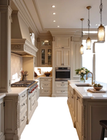 Îlot de cuisine multifonctionnel Alland de style européen moderne en bois laqué brillant avec comptoir stratifié, armoire en PVC, robinet et évier