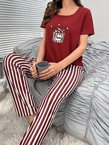 Stripe Pattern <strong>Cute</strong> Summer Pajamas <strong>Set</strong> Women Loungewear Pajamas Short Sleeve Tops With Long Trousers Ladies <strong>Pj</strong> <strong>Set</strong> - Product Image 5