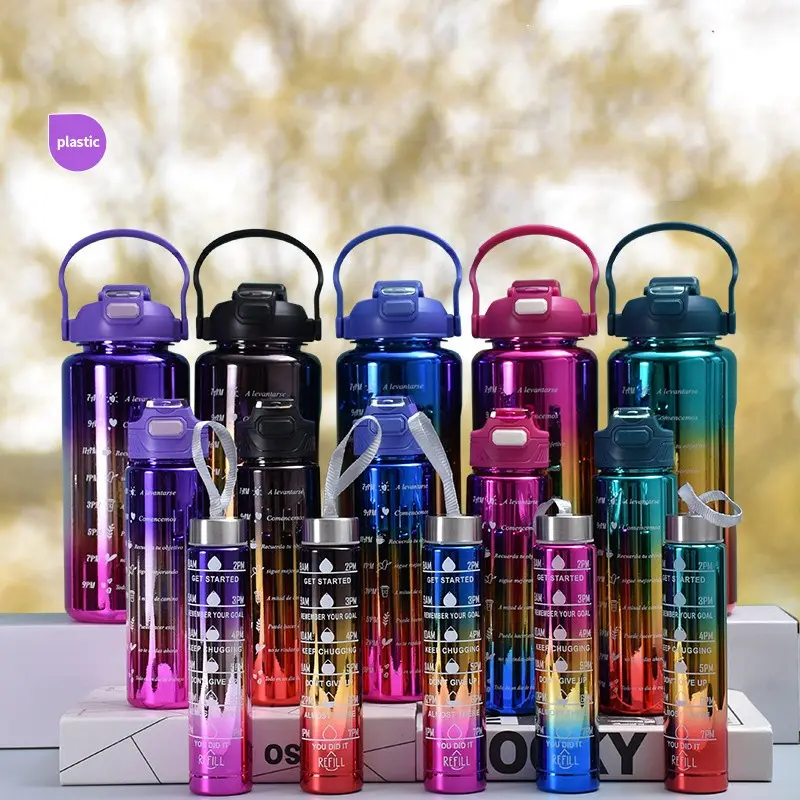 Fabrika kaynağı 2l su şişesi motivasyon su şişesi spor su şişeleri ile zaman