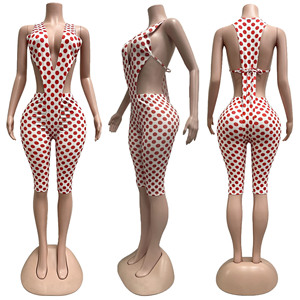 Combinaison sexy pour femme à col halter, à pois, avec décolleté <span class=keywords><strong>en</strong></span> V profond et taille découpée, extensible, tenue de club d'été, <span class=keywords><strong>combishort</strong></span> - Product Image 5