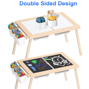 Kapalı çocuk oyun kum masa sanat çizim masası ahşap çocuklar duyusal oyun masa kapaklı ve 3 eşya kutuları - Product Image 4