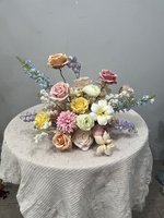 Centre de table de 40 cm de haut, fleurs artificielles de qualité supérieure, aspect naturel, mélange de roses et de dahlias en soie et latex, pour mariage, table, maison