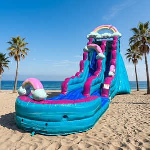 Château gonflable sur <span class=keywords><strong>le</strong></span> thème de l'arc-en-ciel pastel avec piscine, toboggan aquatique en PVC pour enfants, idéal pour les fêtes d'anniversaire à la <span class=keywords><strong>plage</strong></span>, matériel de <span class=keywords><strong>location</strong></span> - Product Image 1