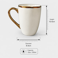 Mug en céramique blanche avec anse à bord doré 12oz 355ml Café Thé Logo personnalisé OEM Vente en gros 10.4cm Cadeaux d'affaires Hôtel Restaurant Café
