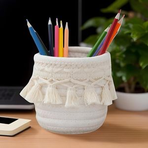 Panier tressé multifonctionnel en macramé de coton, style bohème, pour pinceaux de maquillage, articles divers de bureau, ou couvercle de pot de plantes - Product Image 5