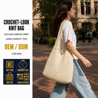 Sac à main hobo en tricot effet crochet, grande capacité, style universitaire, avec logo tricoté et motif personnalisé, faible MOQ, vente en gros