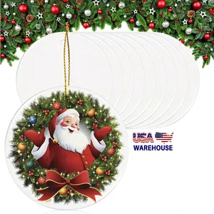 USA Gudang Natal Stocking Xmas Pohon Santa Gantung Putih Ubin Disc Polos Kosong Sublimasi Natal Ornamen Keramik