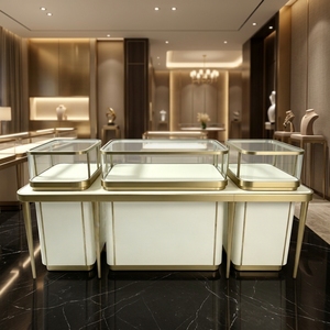 Ensemble de présentoirs à bijoux modulaires en <span class=keywords><strong>platine</strong></span> de luxe moderne : Vitrines élégantes en verre trempé pour les magasins de bijoux haut de gamme - Product Image 1