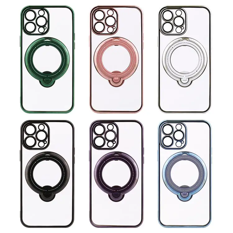 Electroplated Magnetic Bracket Transparent Phone Case For iPhone 16 15 14 13 12 11 Pro Max X XR XS 2022 Shockproof Bumper