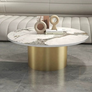 Zayshine Italian Minimalist Black Metal Base Coffee <strong>Table</strong> Granite Countertop <strong>Circle</strong> Living Room Furniture Set Simplicity Teapoy - Product Image 5