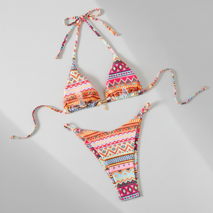 Traje de Baño Geométrico con Estampado Gráfico Retro, Top de Bikini con Brillantina de Mardi Gras - Bikini Tropical Estilo <span class=keywords><strong>Carnaval</strong></span> para Mujer - Product Image 2