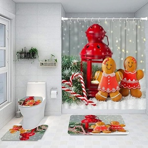 Cortina de Ducha de Poliéster con Diseño de Bastones de Caramelo Rojos, Cortina de Baño con Impresión Digital Personalizada, Impermeable, Venta al por Mayor, Moderna 2 - Product Image 3