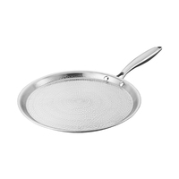 Poêle à pizza et poêle à frire en titane pur 3 plis, non revêtue, épaissie, plate et peu profonde, antiadhésive, vente en gros