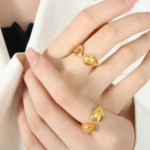Fashionable Exquisite Versatile Couple Open Ring Cool and Stylish Titanium Steel Gold Plated Ring Forged Handicrafts Wholesale
