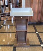Moderno blanco + madera duradero MDF púlpito y soporte de podio con cajón para iglesia o escuela sin micrófono