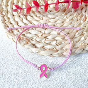 Lc20250425 थोक फैशन स्तन कैंसर जागरूकता ब्रेसलेट हैंडमेड रस्सी स्ट्रिंग गुलाबी रस्सी स्ट्रिंग - Product Image 4