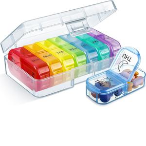 علبة حبوب طبية محمولة للاستخدام اليومي بقوس قزح 7 أيام علبة حبوب بلاستيكية صباحا مساءا <span class=keywords><strong>2</strong></span> مقصورة صغيرة - Product Image 3