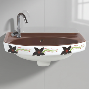 Orange Floral Printed Ceramic Wall Hung Wash Basin Artistic Bathroom Hand Wash Sink for Hotel Villa Project Wholesale - Product Image 3