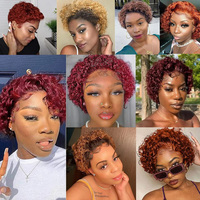 Perruque Courte Bouclée Coupe Pixie Cheveux Humains Brésilien Remy Faite à la Machine pour Femmes Noires Perruque Courte Dégradée Sans Lacet