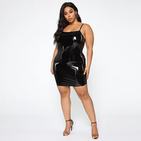 Robe moulante en similicuir à bretelles spaghetti grande taille pour femmes, robe mini en PU ajustée pour les fêtes, 4XL-6XL