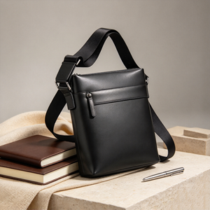 <b>Men</b> Faux Leather Crossbody <b>Bag</b> Adjustable Wide Strap Front Pocket Zipper Closure Daily Business <b>Shoulder</b> Messenger <b>Bag</b> - Product Image 1