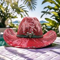 Chapeau de cowboy imprimé serpent rouge en gros, chapeaux de fête gothiques punk en cuir noir avec tête de taureau pour adultes