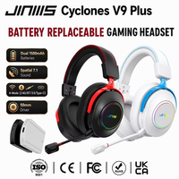 Casque de jeu sans fil JINMS V9 Plus avec audio spatial 7.1, double batterie remplaçable de 1500 mAh, écouteurs pour joueurs