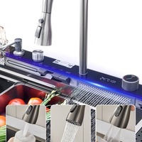 Oferta Caliente 2026 Fregadero de Cocina de Gran Tamaño SUS 304 con Pantalla Digital LED tipo Piano y Cascada, Tazón Único con B