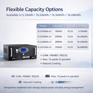 แบตเตอรี่ลิเธียมไอรอนฟอสเฟต (LiFePO4) แบบต่อพ่วงได้สำหรับเก็บพลังงานภายในบ้าน 51.2V ความจุ 5kWh 10kWh 14kWh 16kWh สำหรับระบบโซลาร์เซลล์ - Product Image 3