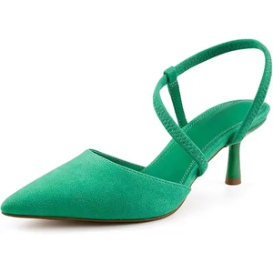 Logo personnalisé Slingback femmes de luxe <span class=keywords><strong>pas</strong></span> <span class=keywords><strong>cher</strong></span> talons hauts chaussures habillées Beige daim bas chaton talon bout fermé talons pour les femmes - Product Image 4