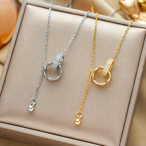 <span class=keywords><strong>Collar</strong></span> de Cadena Clavícula con Colgante de Doble Aro y Borla Clásica Zhixuan para Mujer, No se Destiñe, Chapado en Oro de 18K, Acero Inoxidable - Product Image 1