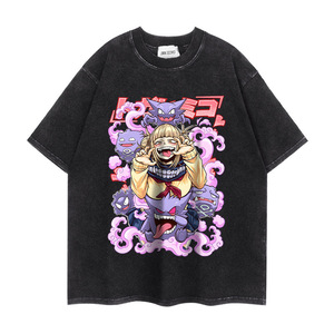 Camiseta Personalizada para Hombre, de Algodón 100%, 240 Gramos, Color Negro Intenso, Lavado Ácido, Diseño Vintage con Gráficos de la Serie Eevee, Charizard, Anime - Product Image 5
