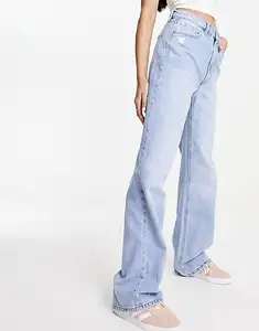 Zhuoyang may 90S baggy CHA jean trong ánh sáng màu xanh phụ nữ giản dị rộng chân denim jean nới lỏng phù hợp với baggy quần