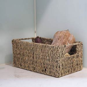 Ensemble de paniers de rangement en paille tressée faits à la main de style japonais, rectangulaires, petits, moyens et grands, pour salle de bain, cuisine, salon, chambre à coucher - Product Image 4