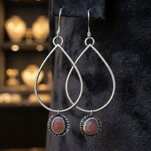 925 Sterling <b>Silver</b> Cute Pink Rhodochrosite Natural Gemstone <b>Earrings</b> <b>Wedding</b> Jewelry Women's Handmade - Product Image 2