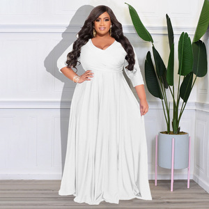 Abito Casual taglie forti da donna abito da donna in tinta unita con scollo a V Sexy da sposa <span class=keywords><strong>verde</strong></span> <span class=keywords><strong>smeraldo</strong></span> Maxi abito da sera - Product Image 2