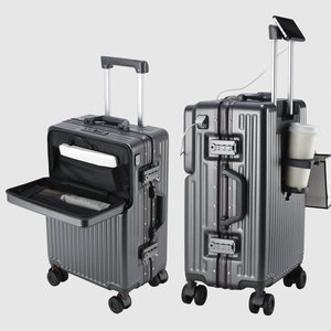 <span class=keywords><strong>Valise</strong></span> cabine à texture PC avec cadre en aluminium, ouverture frontale, serrure TSA, roues silencieuses pour <span class=keywords><strong>avion</strong></span>, approuvée par les compagnies aériennes - Product Image 4
