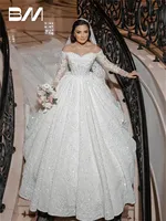 Robe de bal brodée de luxe robe de mariée manches longues hors de l'épaule femmes mariée sur mesure robe de mariée exquise