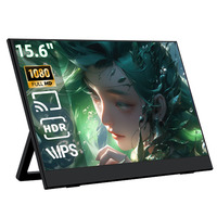 R&E Monitor Eksternal Lipat 15.6 Inch FHD IPS Berkualitas Tinggi, 1 Kabel Plug and Play, Multi Layar, Nirkabel, untuk Perjalanan