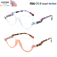 Nouvelles lunettes de lecture œil de chat demi-cerclées avec strass et fil de suspension, monture PC, personnalisées, à la mode, pour presbytes, vente en gros