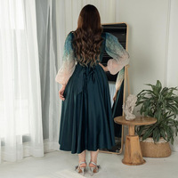 Robe Muslim jubah berlian imitasi Puff lengan gaun makan malam gaun warna gradien