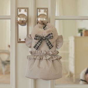 2025 sonbahar ve kış yeni iki parçalı haki yay kazak ceket + kürk eşarp kedi küçük köpek giysileri - Product Image 2