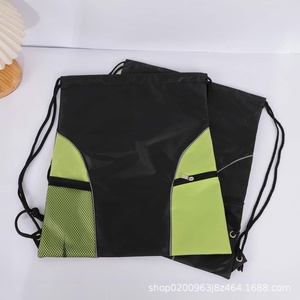 Unisex <b>Drawstring</b> <b>Backpack</b> Black Lime Green Mesh Side Pockets Zipper Interior Gym Bag Polyester Material 20-38L Capacity - Product Image 2