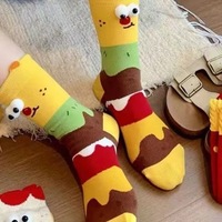 Chaussettes fantaisie personnalisées en tricot 3D avec yeux amusants, motifs de nourriture (hamburger, frites, biscuits), absorbantes, décontractées, en polyester-coton