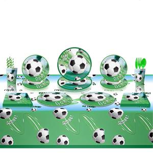 Suministros para fiesta de cumpleaños de fútbol, juego de vajilla, pancarta, mantel, platos de papel desechables, decoraciones para fiesta de cumpleaños de fútbol - Product Image 1