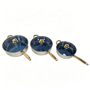 Ensemble de 3 casseroles empilables en acier inoxydable de 26 cm/28 cm/30 cm, avec couvercle en verre bleu - Product Image 1