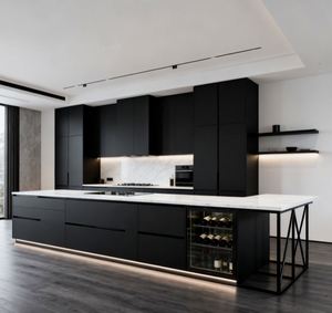 Juego de Muebles de Cocina Modernos con Iluminación LED, Diseño Personalizado con Puerta de Vidrio y Almacenamiento para Sala de Estar y Cocina - Product Image 6