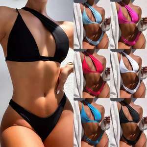 Bikini de LICRA de un hombro para mujer de Color sólido más vendido, 1 pieza, traje de baño impermeable de secado rápido, ropa de playa para adultos - Product Image 1
